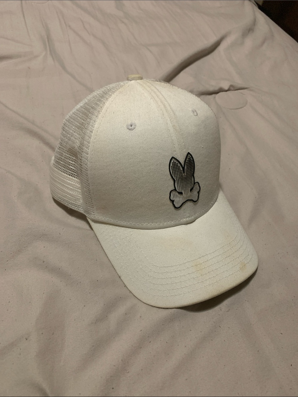 Psycho Bunny White Kids Trucker Hat with Black Bunny Patch
